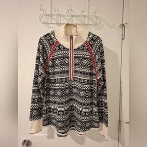 Eddie Bauer Women's Black & Cream Fair Isle/Nordic Quarter-zip Sweater (Size L)